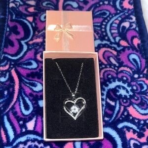 Elegant Silver Tone Heart Pendant Necklace